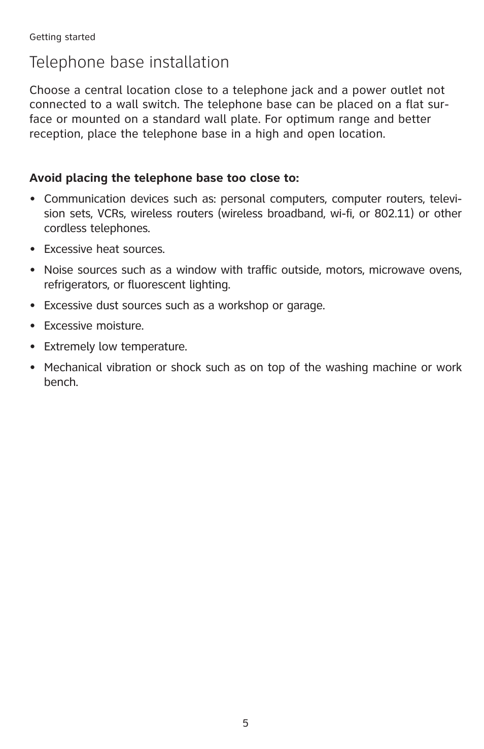 Telephone base installation | AT&T E5913B User Manual | Page 8 / 70