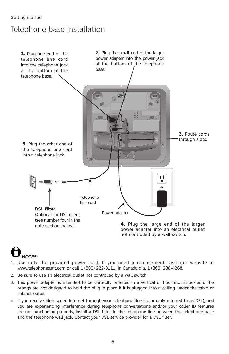 Telephone base installation | AT&T E5913B User Manual | Page 9 / 70