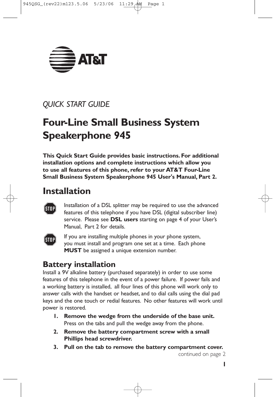 AT&T 945 User Manual | 14 pages