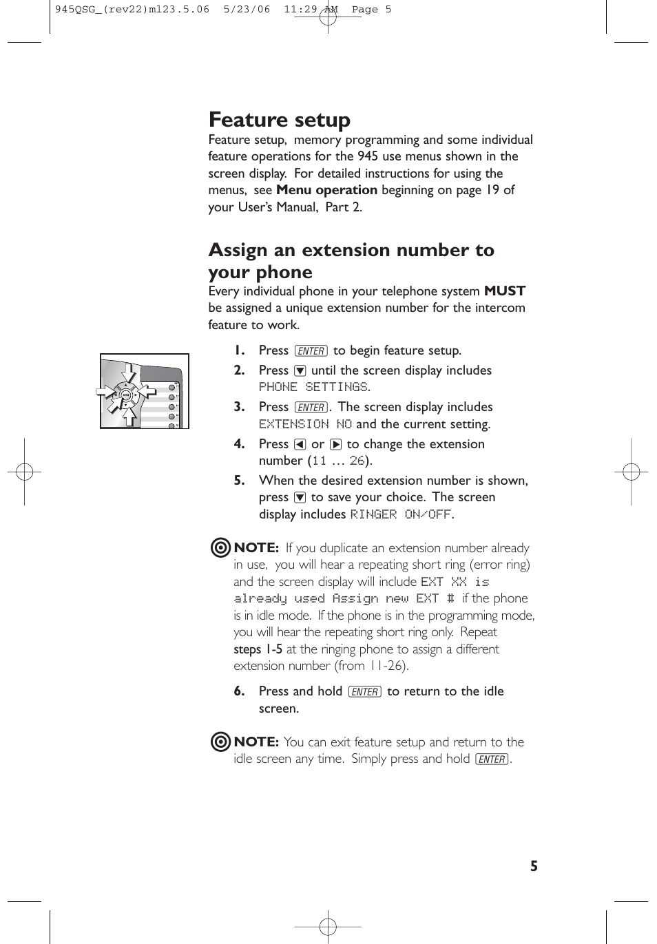 Feature setup, Assign an extension number to your phone | AT&T 945 User Manual | Page 5 / 14