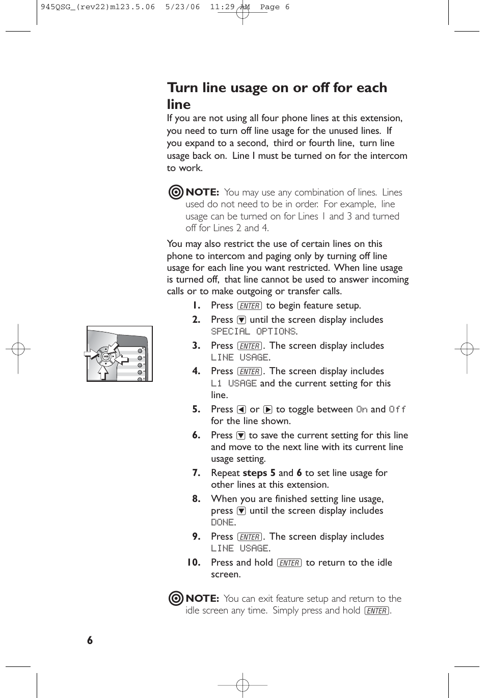 Turn line usage on or off for each line | AT&T 945 User Manual | Page 6 / 14