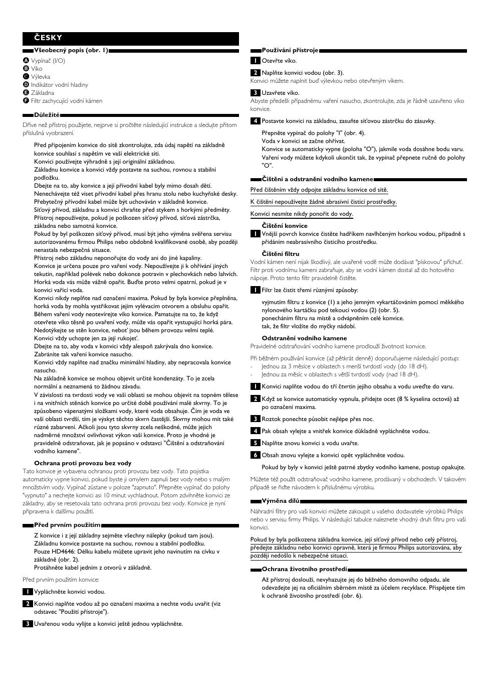 Česky | Philips Bouilloire User Manual | Page 10 / 15