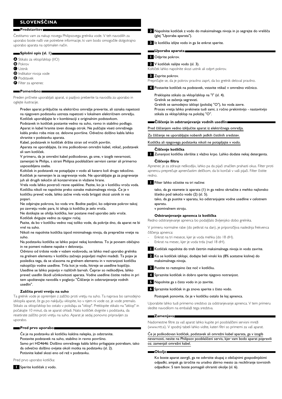 Slovenščina | Philips Bouilloire User Manual | Page 12 / 15