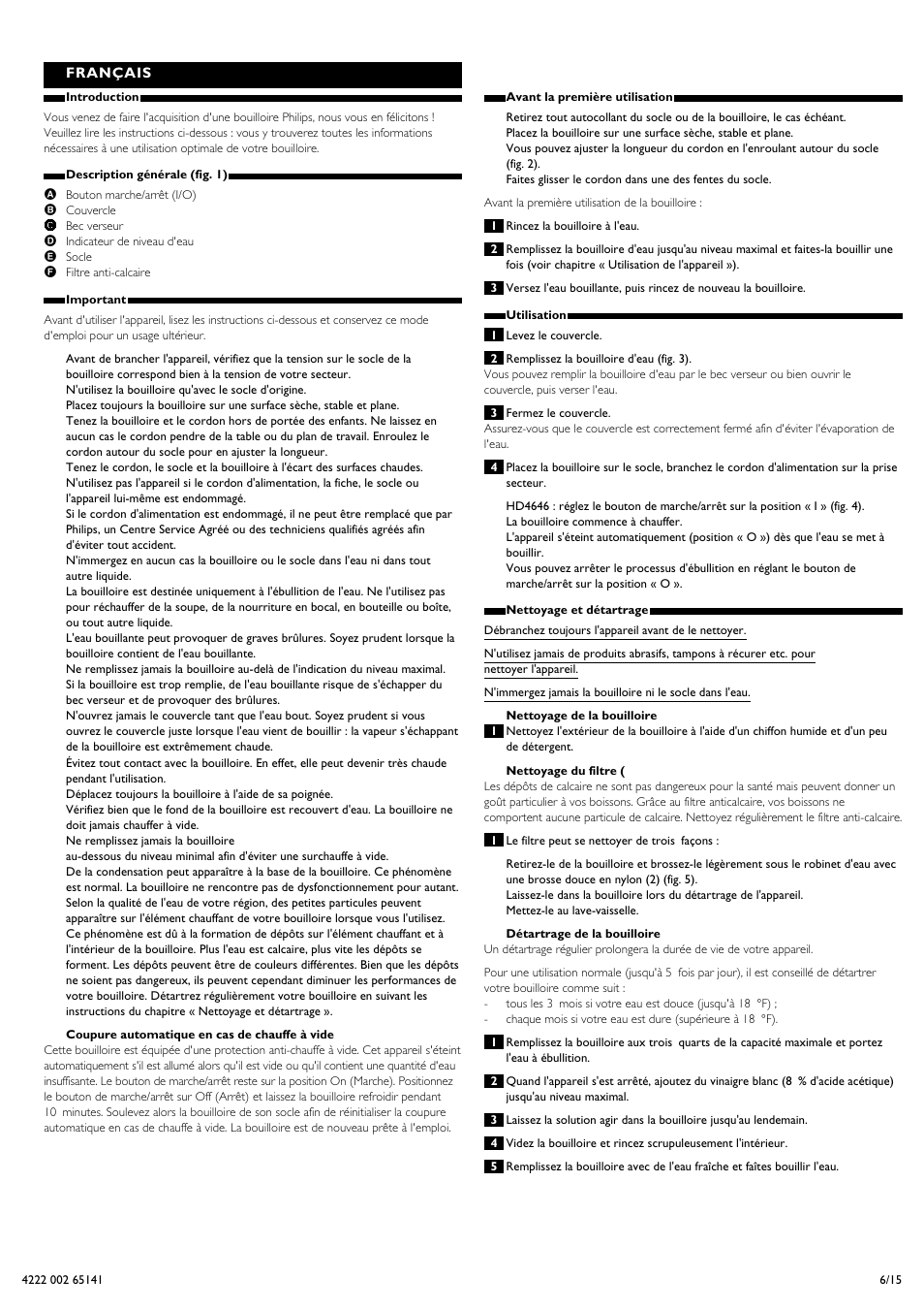 Français | Philips Bouilloire User Manual | Page 6 / 15