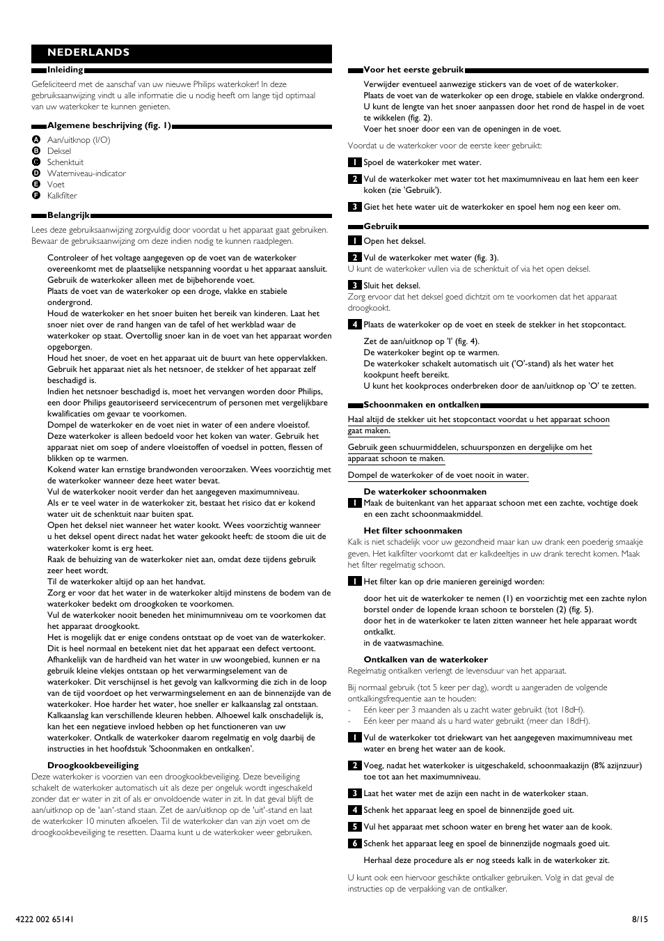 Nederlands | Philips Bouilloire User Manual | Page 8 / 15