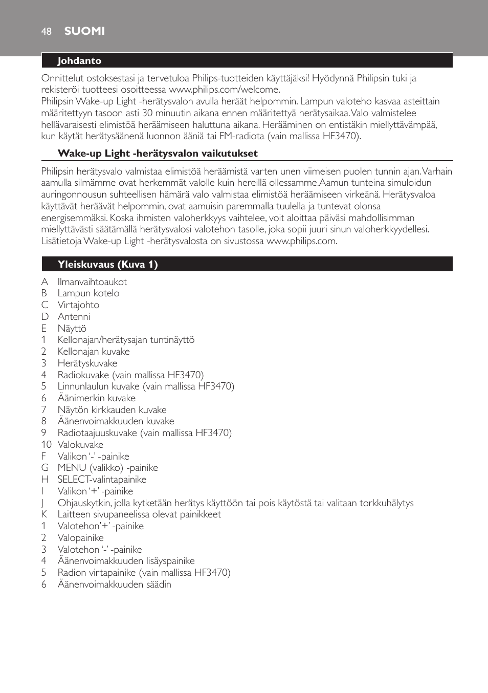 Suomi | Philips Éveil Lumière User Manual | Page 48 / 117