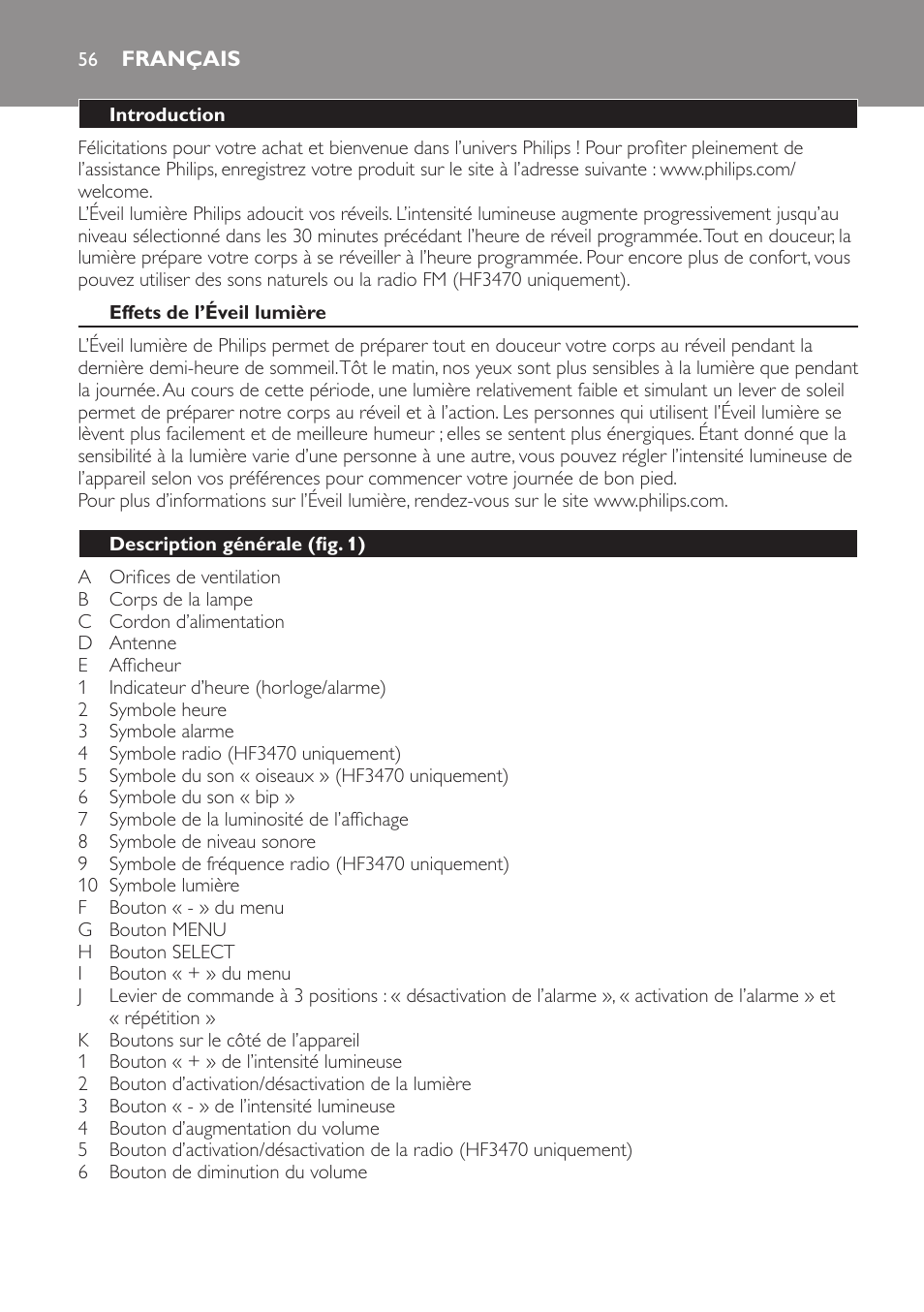 Français, Français 5 | Philips Éveil Lumière User Manual | Page 56 / 117