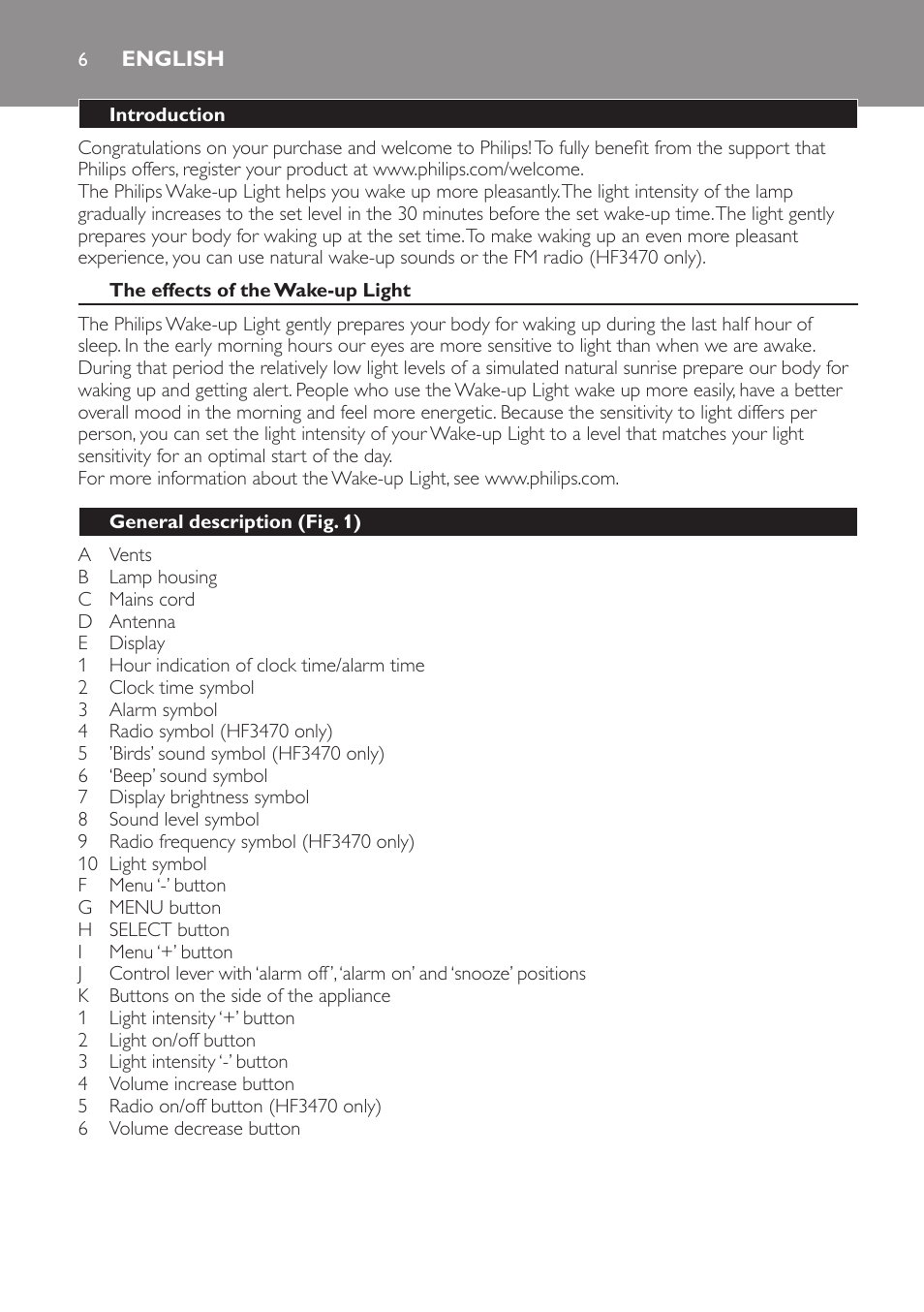 English | Philips Éveil Lumière User Manual | Page 6 / 117