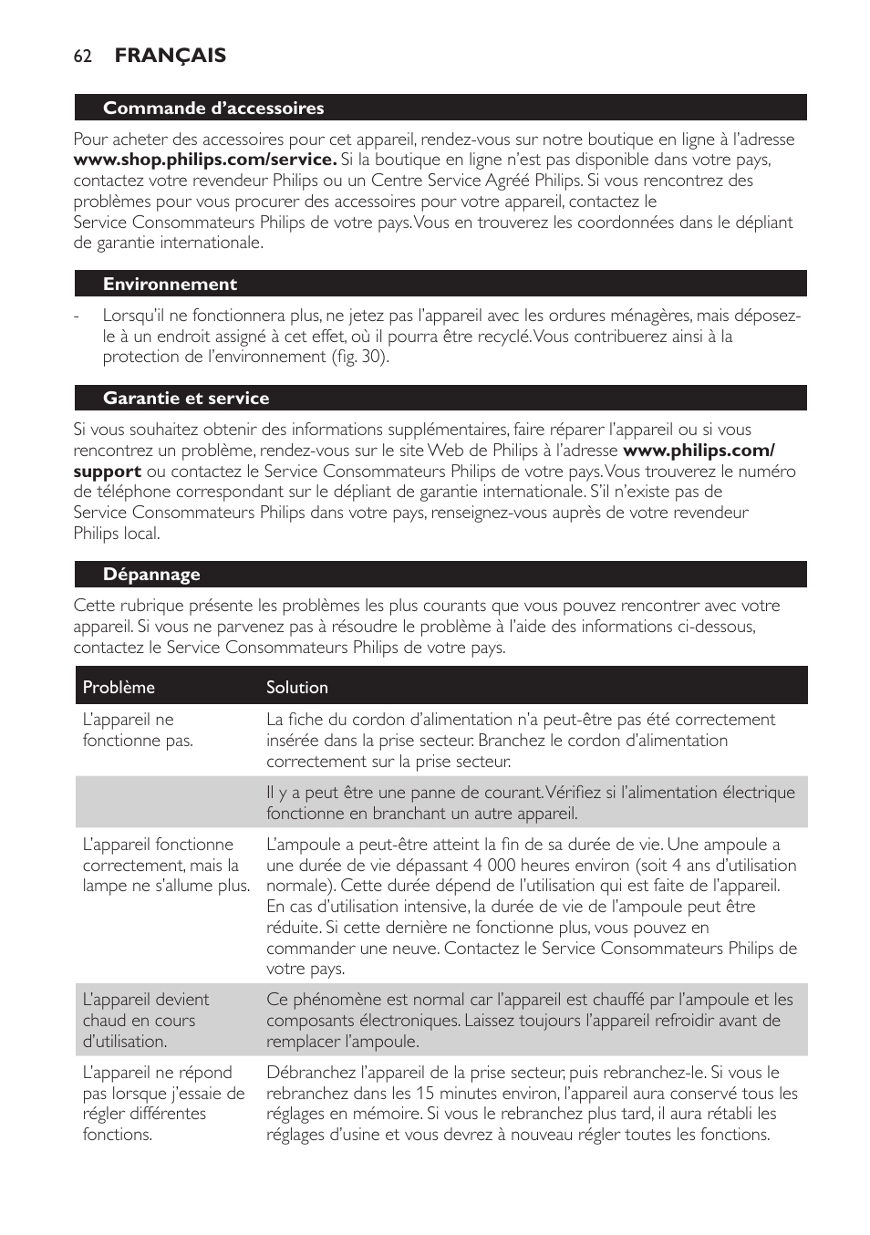 Philips Éveil Lumière User Manual | Page 62 / 117