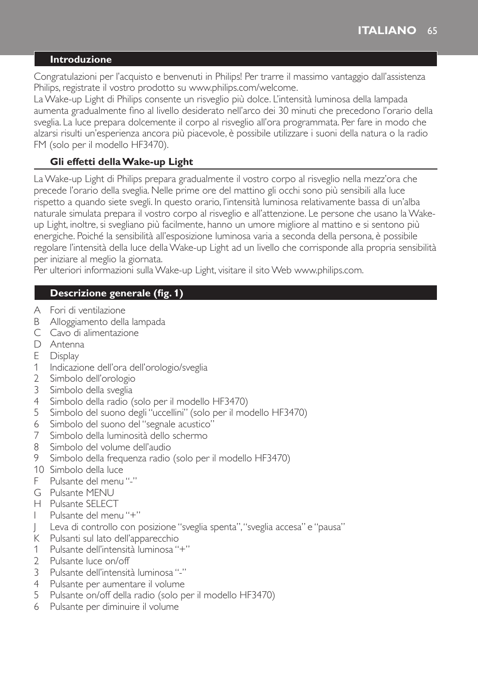 Italiano | Philips Éveil Lumière User Manual | Page 65 / 117