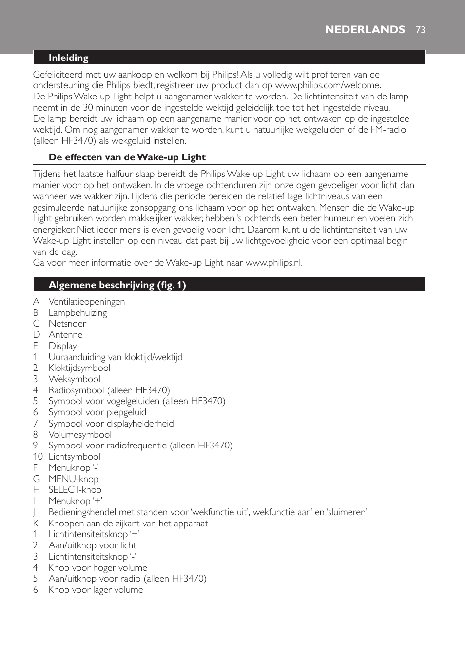 Nederlands, Nederlands 73 | Philips Éveil Lumière User Manual | Page 73 / 117