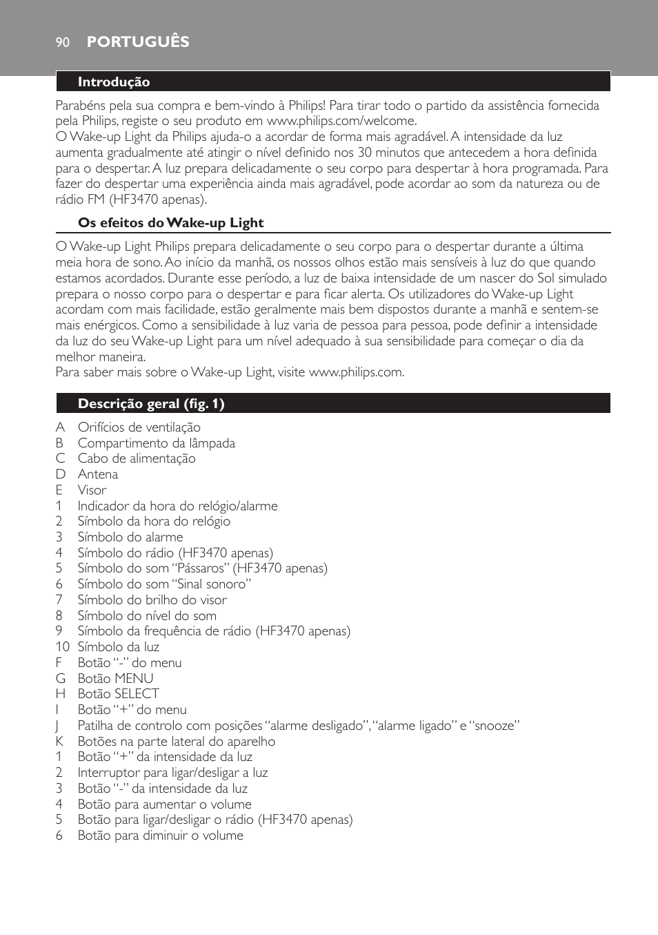 Português | Philips Éveil Lumière User Manual | Page 90 / 117