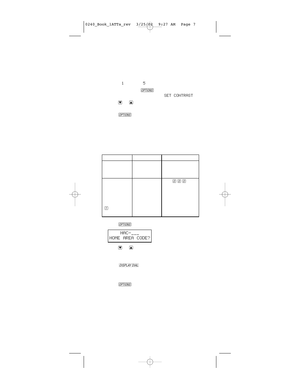 Feature settings, Set contrast, Set home area code | AT&T Trimline 240 User Manual | Page 10 / 23