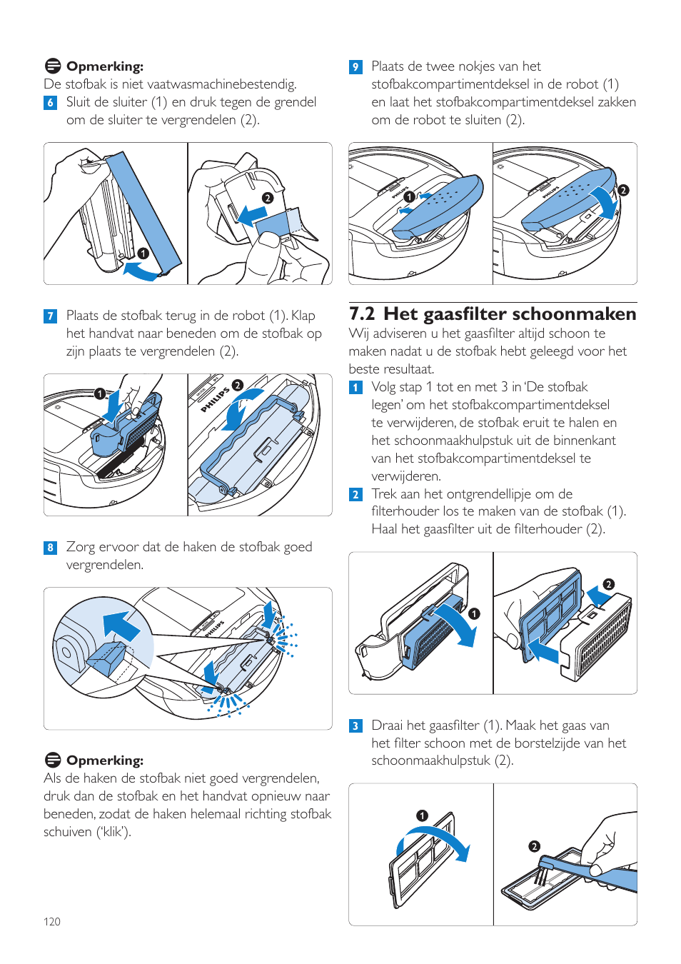 2 het gaasfilter schoonmaken | Philips Aspirateur-robot User Manual | Page 120 / 262