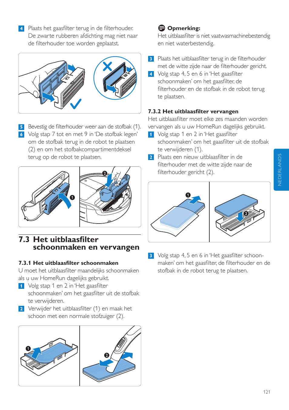 3 het uitblaasfilter schoonmaken en vervangen | Philips Aspirateur-robot User Manual | Page 121 / 262