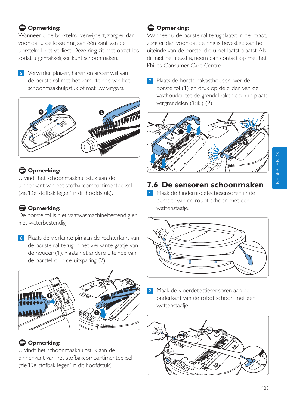 6 de sensoren schoonmaken | Philips Aspirateur-robot User Manual | Page 123 / 262