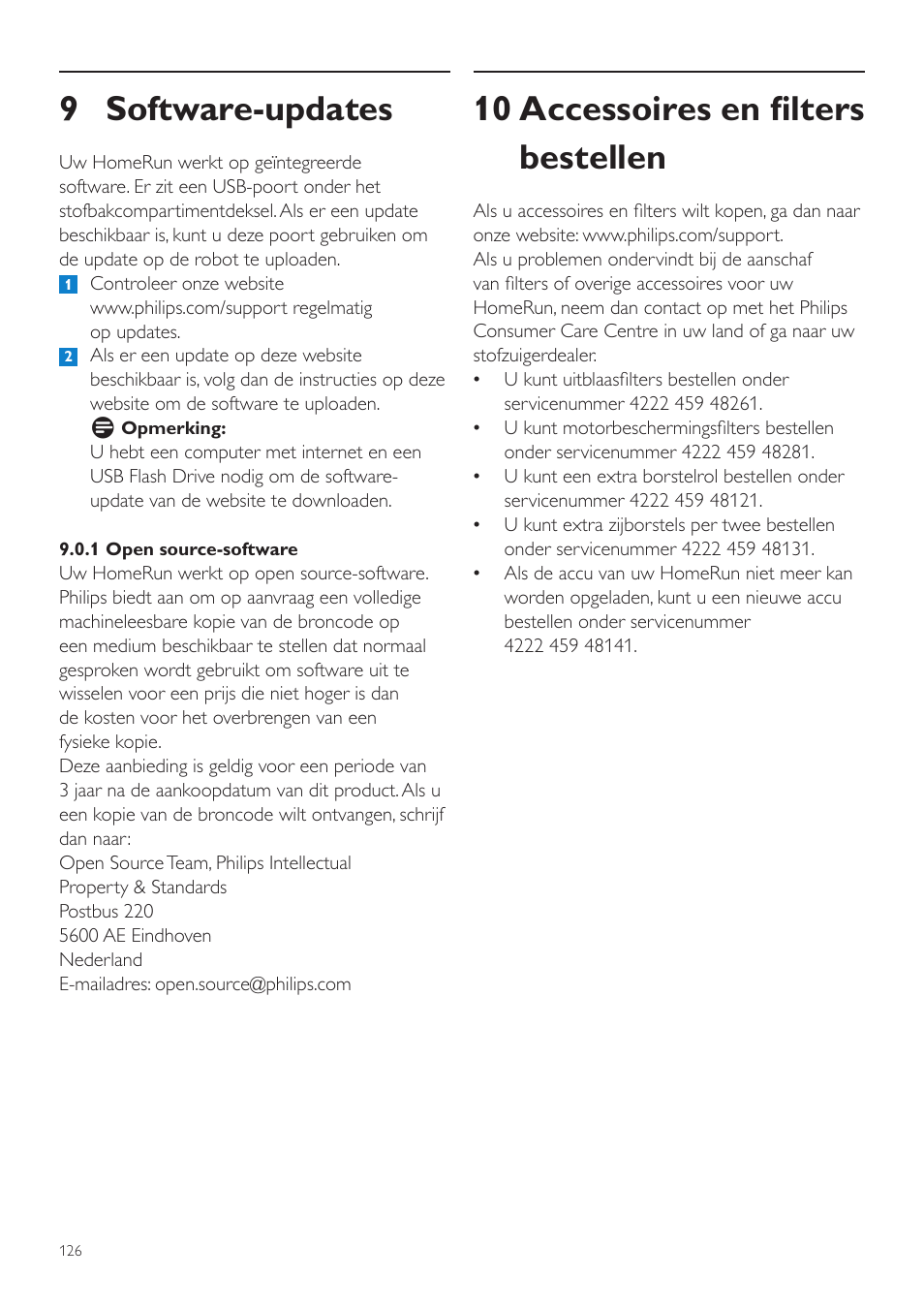 9 software-updates, 10 accessoires en filters bestellen | Philips Aspirateur-robot User Manual | Page 126 / 262