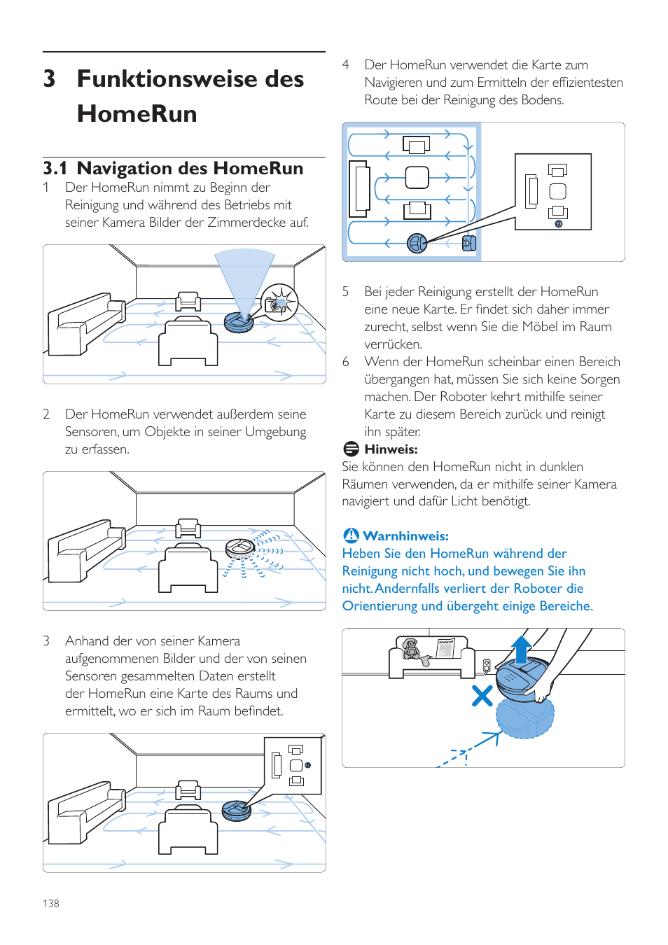 3 funktionsweise des homerun, 1 navigation des homerun | Philips Aspirateur-robot User Manual | Page 138 / 262