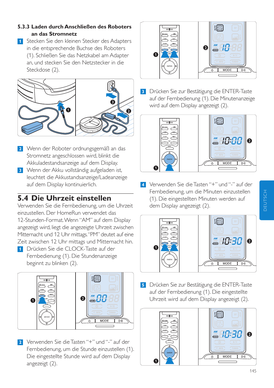 4 die uhrzeit einstellen | Philips Aspirateur-robot User Manual | Page 145 / 262