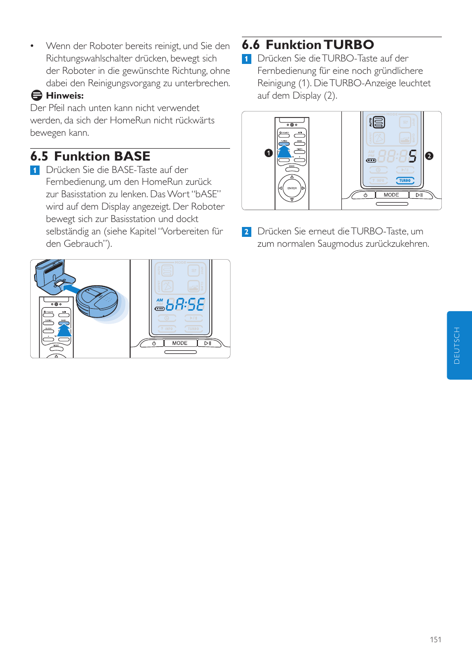 6 funktion turbo, 5 funktion base | Philips Aspirateur-robot User Manual | Page 151 / 262
