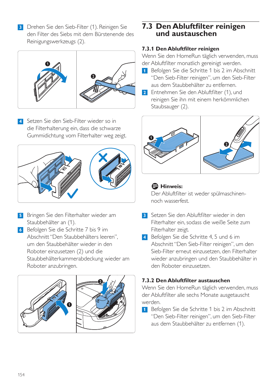 3 den abluftfilter reinigen und austauschen | Philips Aspirateur-robot User Manual | Page 154 / 262