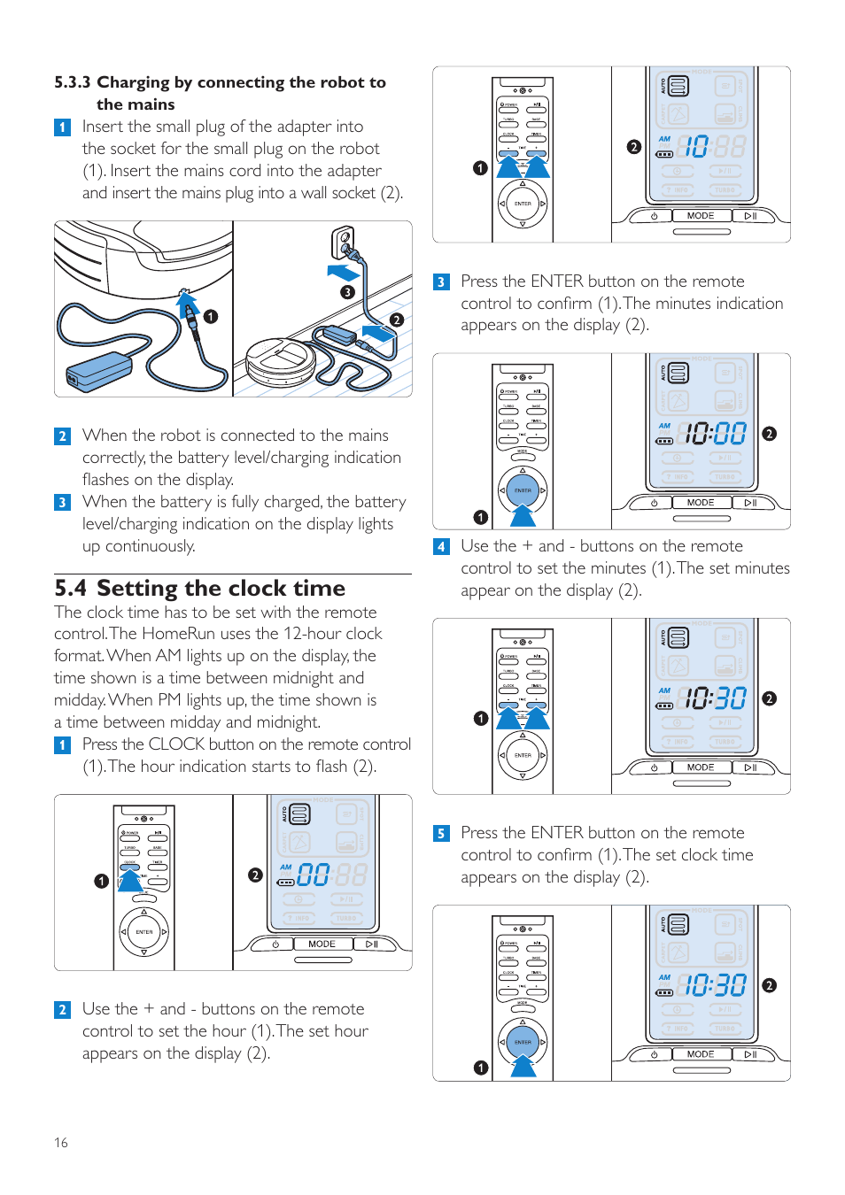 4 setting the clock time | Philips Aspirateur-robot User Manual | Page 16 / 262