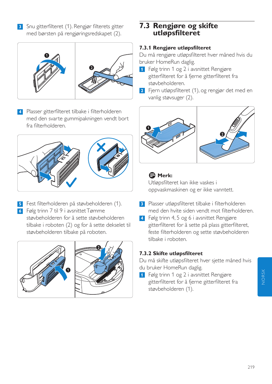 3 rengjøre og skifte utløpsfilteret | Philips Aspirateur-robot User Manual | Page 219 / 262