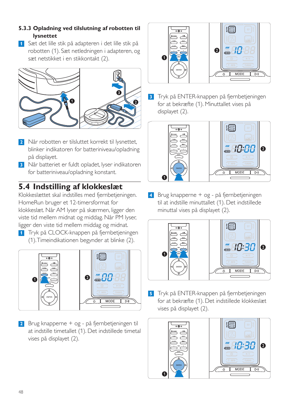 4 indstilling af klokkeslæt | Philips Aspirateur-robot User Manual | Page 48 / 262