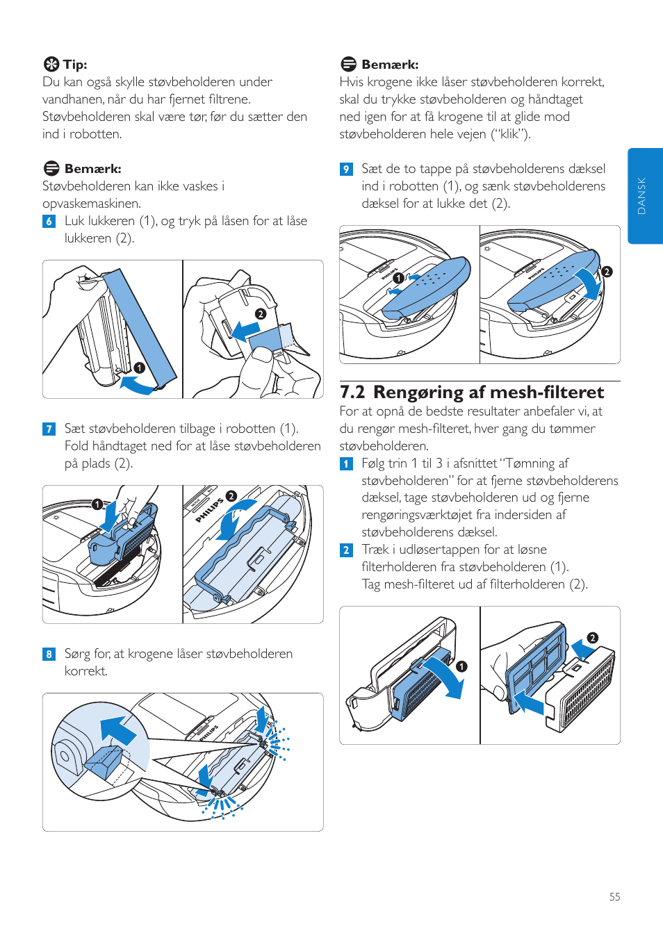 2 rengøring af mesh-filteret | Philips Aspirateur-robot User Manual | Page 55 / 262