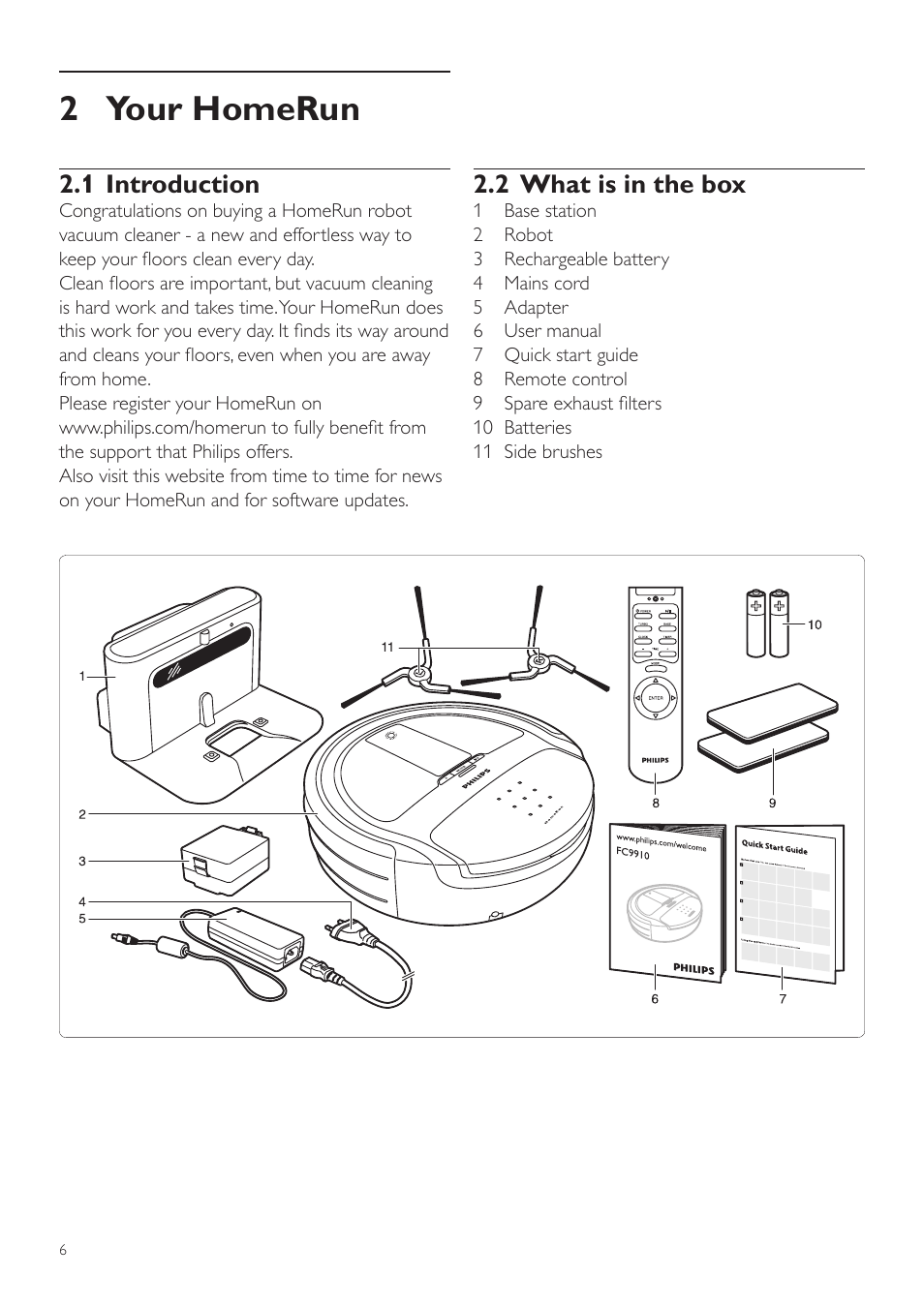 2 your homerun, 2 what is in the box, 1 introduction | Philips Aspirateur-robot User Manual | Page 6 / 262