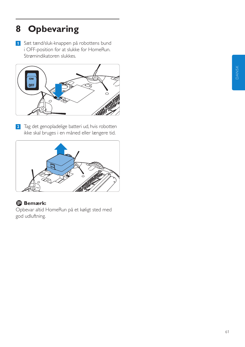 8 opbevaring | Philips Aspirateur-robot User Manual | Page 61 / 262