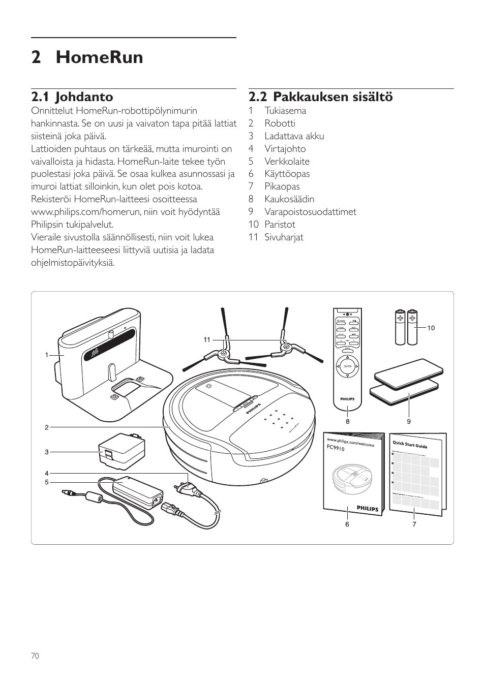 2 homerun, 2 pakkauksen sisältö, 1 johdanto | Philips Aspirateur-robot User Manual | Page 70 / 262