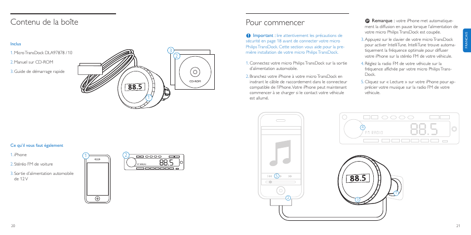 Pour commencer, Contenu de la boîte | Philips TransDock micro User Manual | Page 11 / 107