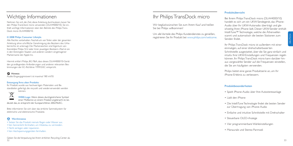 Ihr philipstransdock micro, Wichtige informationen | Philips TransDock micro User Manual | Page 17 / 107
