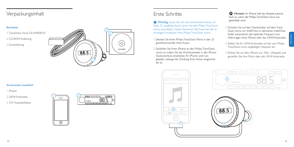 Erste schritte, Verpackungsinhalt | Philips TransDock micro User Manual | Page 18 / 107