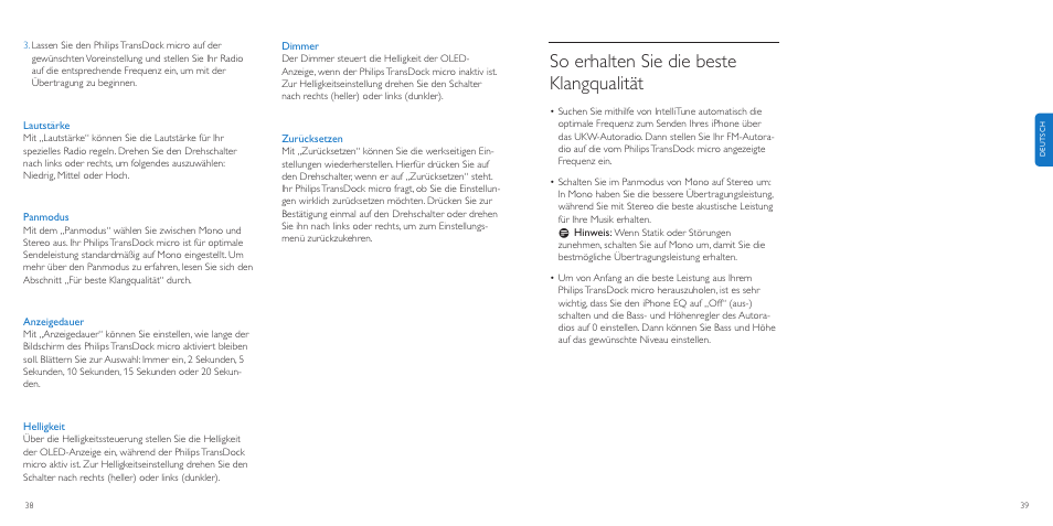 So erhalten sie die beste klangqualität | Philips TransDock micro User Manual | Page 20 / 107