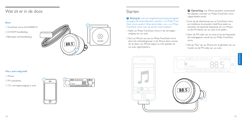 Starten, Wat zit er in de doos | Philips TransDock micro User Manual | Page 32 / 107