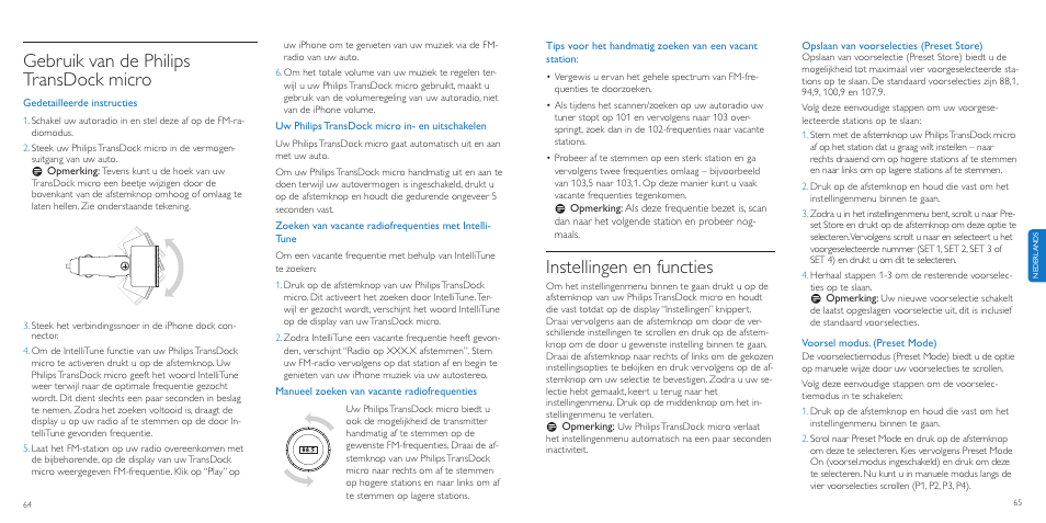 Instellingen en functies, Gebruik van de philips transdock micro | Philips TransDock micro User Manual | Page 33 / 107