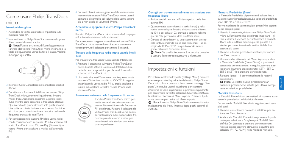 Impostazioni e funzioni, Come usare philipstransdock micro | Philips TransDock micro User Manual | Page 40 / 107