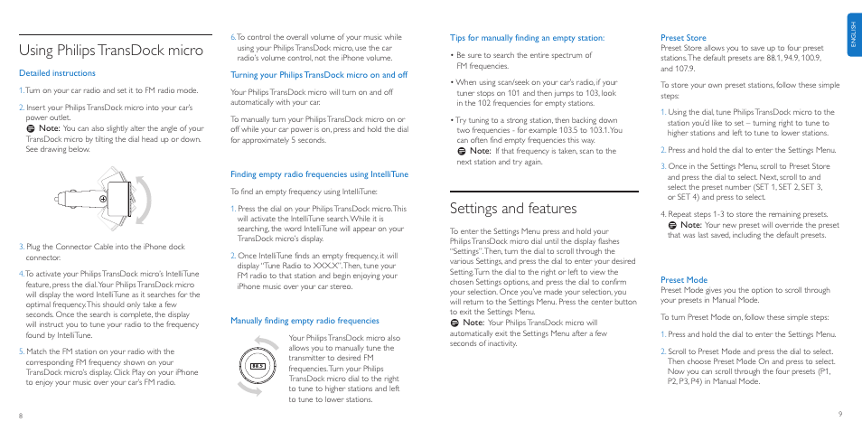 Using philipstransdock micro, Settings and features | Philips TransDock micro User Manual | Page 5 / 107