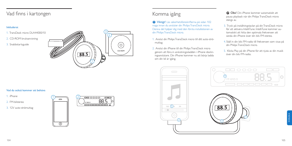 Komma igång, Vad ﬁnns i kartongen | Philips TransDock micro User Manual | Page 53 / 107