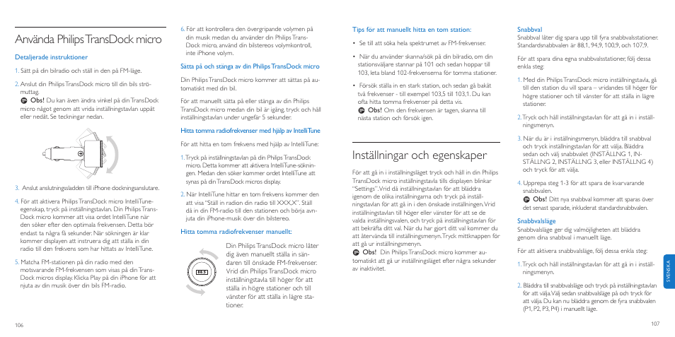 Inställningar och egenskaper, Använda philipstransdock micro | Philips TransDock micro User Manual | Page 54 / 107