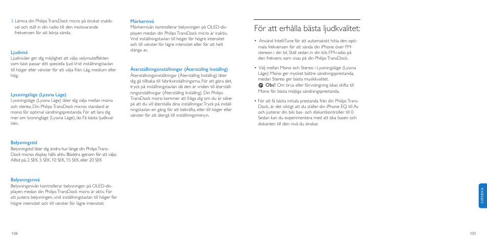 För att erhålla bästa ljudkvalitet | Philips TransDock micro User Manual | Page 55 / 107