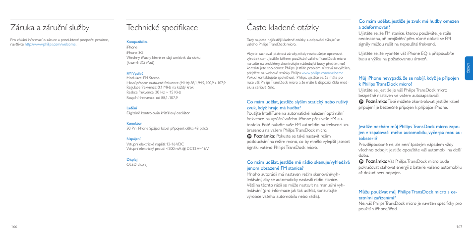 Často kladené otázky, Záruka a záruční služby, Technické speciﬁkace | Philips TransDock micro User Manual | Page 84 / 107