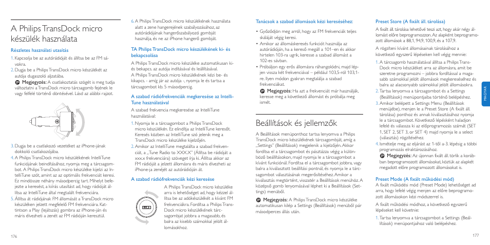 Beállítások és jellemzők, A philipstransdock micro készülék használata | Philips TransDock micro User Manual | Page 89 / 107