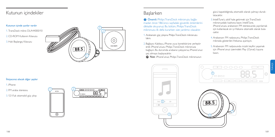 Başlarken, Kutunun içindekiler | Philips TransDock micro User Manual | Page 95 / 107