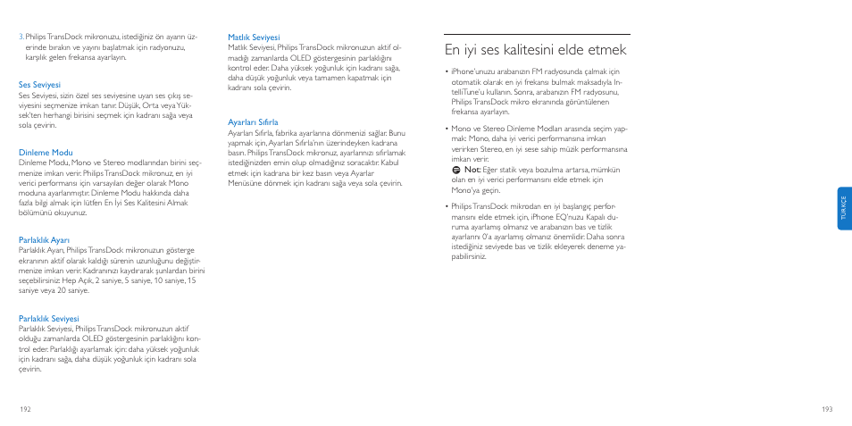 En iyi ses kalitesini elde etmek | Philips TransDock micro User Manual | Page 97 / 107