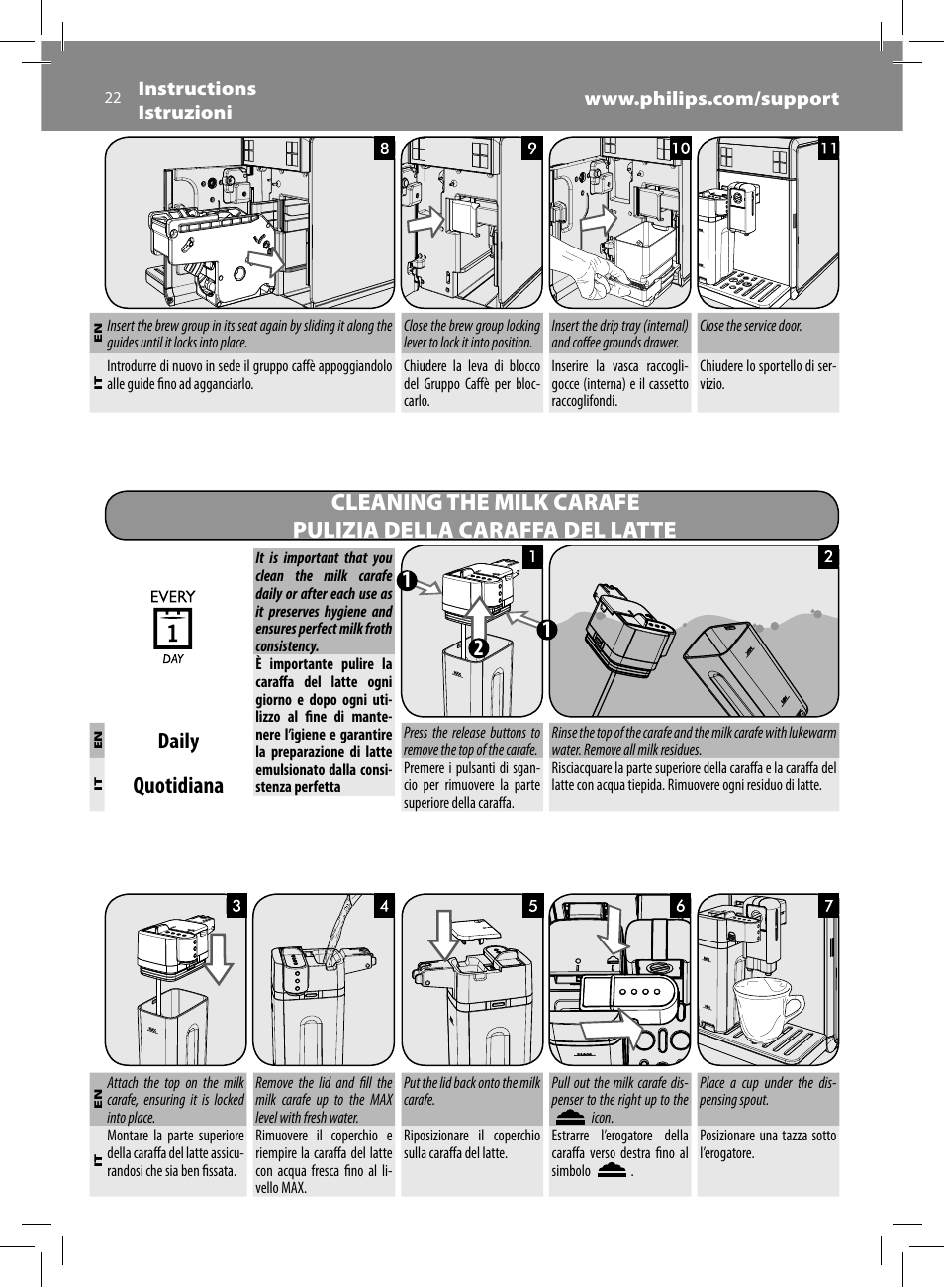 Daily, Quotidiana | Philips Saeco GranBaristo Machine espresso Super Automatique User Manual | Page 22 / 80