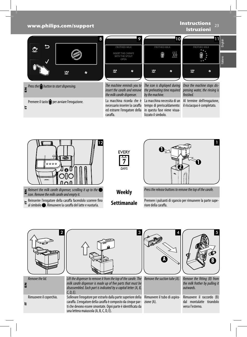 Weekly, Settimanale | Philips Saeco GranBaristo Machine espresso Super Automatique User Manual | Page 23 / 80