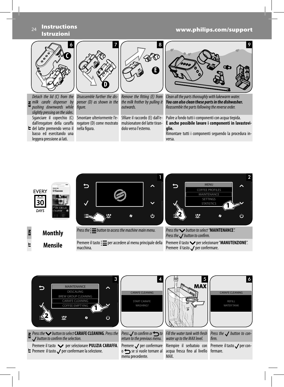 Dc e, Monthly, Mensile | Philips Saeco GranBaristo Machine espresso Super Automatique User Manual | Page 24 / 80